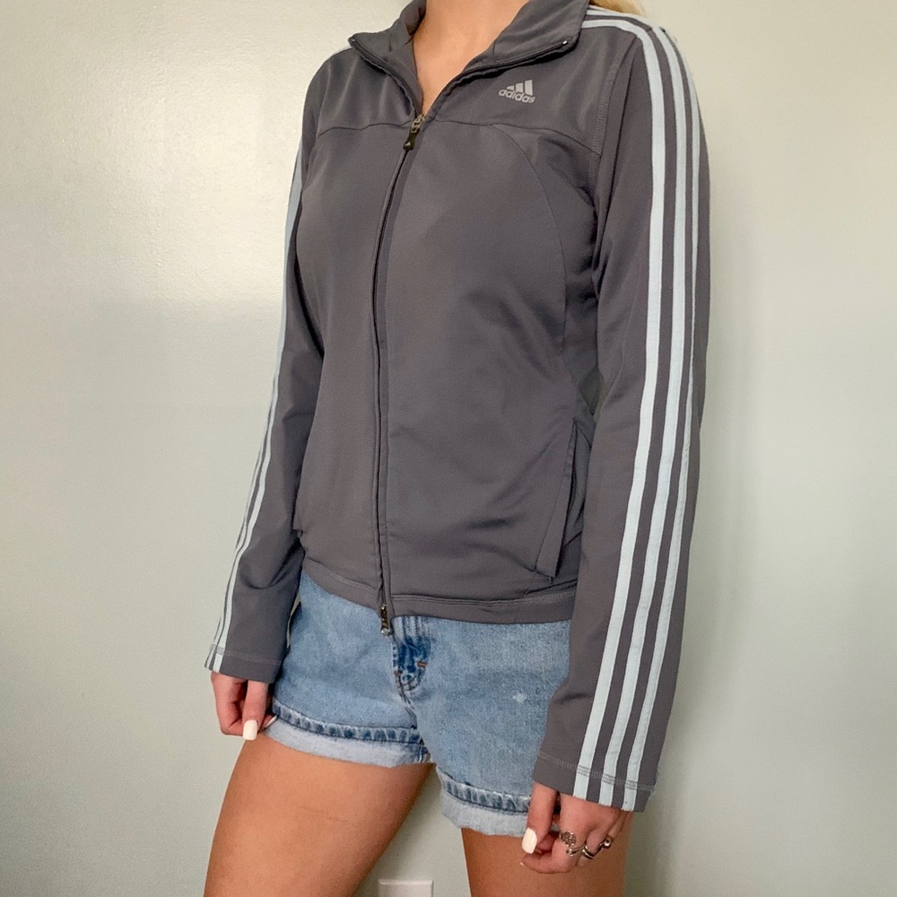 Adidas Three Striped Gray and Light Blue Jacket SZ-Small
